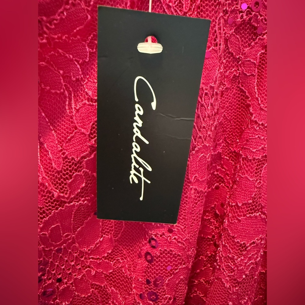 NWT Candalite Fuchsia Lace Sequence Gown - Size M - Picture 14 of 16